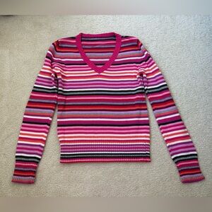 Old Navy pink striped cotton v-neck sweater, sz XXL juniors (tag removed)